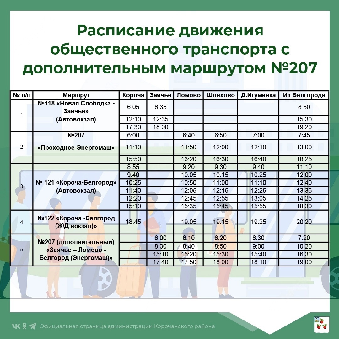 Расписание движения общественного транспорта с дополнительным маршрутом № 207.